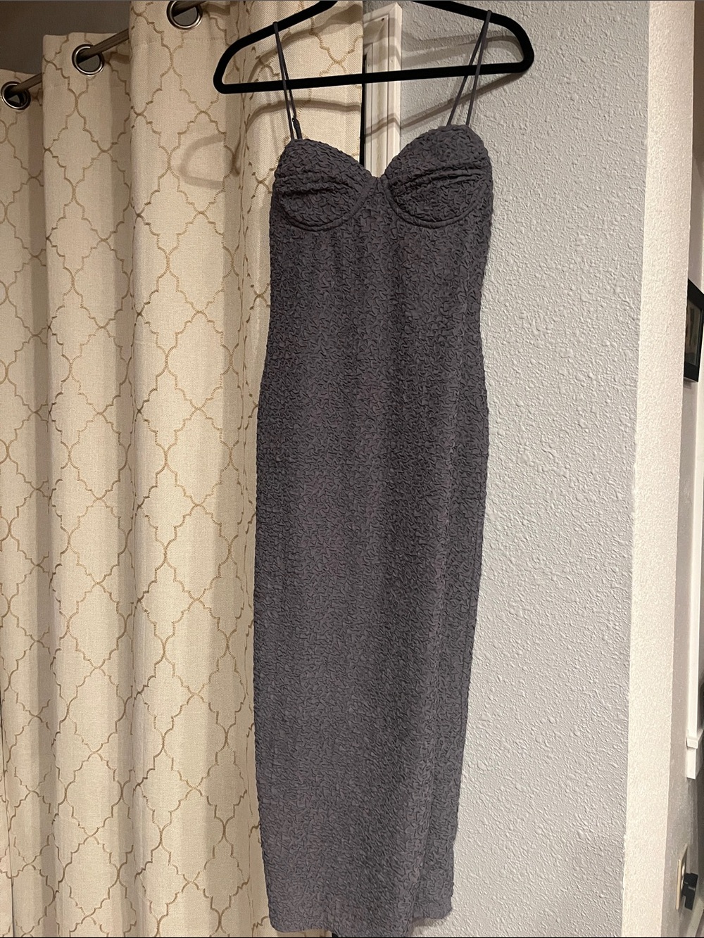 Charcoal Gray Textured Dress with Spaghetti Straps